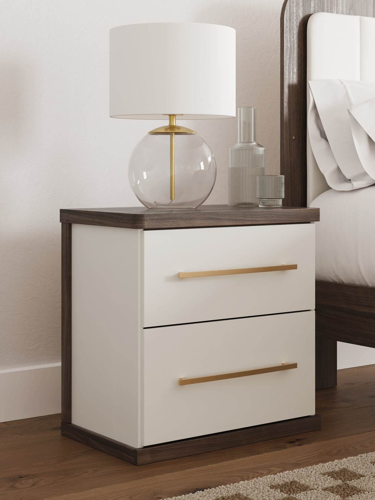 Mega Furniture - Ashley Furniture - Kendanport Bedroom - Two Drawer Night Stand / Brown/White - PCB1108-92