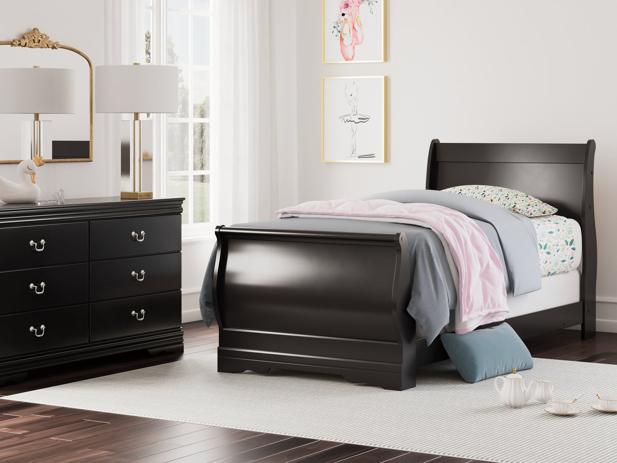 Mega Furniture - Ashley Furniture - Huey Vineyard Bedroom - Twin Sleigh Bed / Black - B128B5