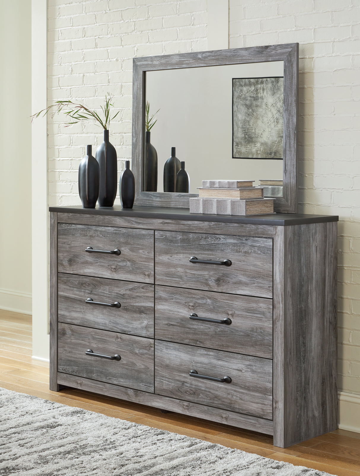 Mega Furniture - Ashley Furniture - Bronyan Bedroom - Dresser and Mirror / Dark Gray - B1290B1