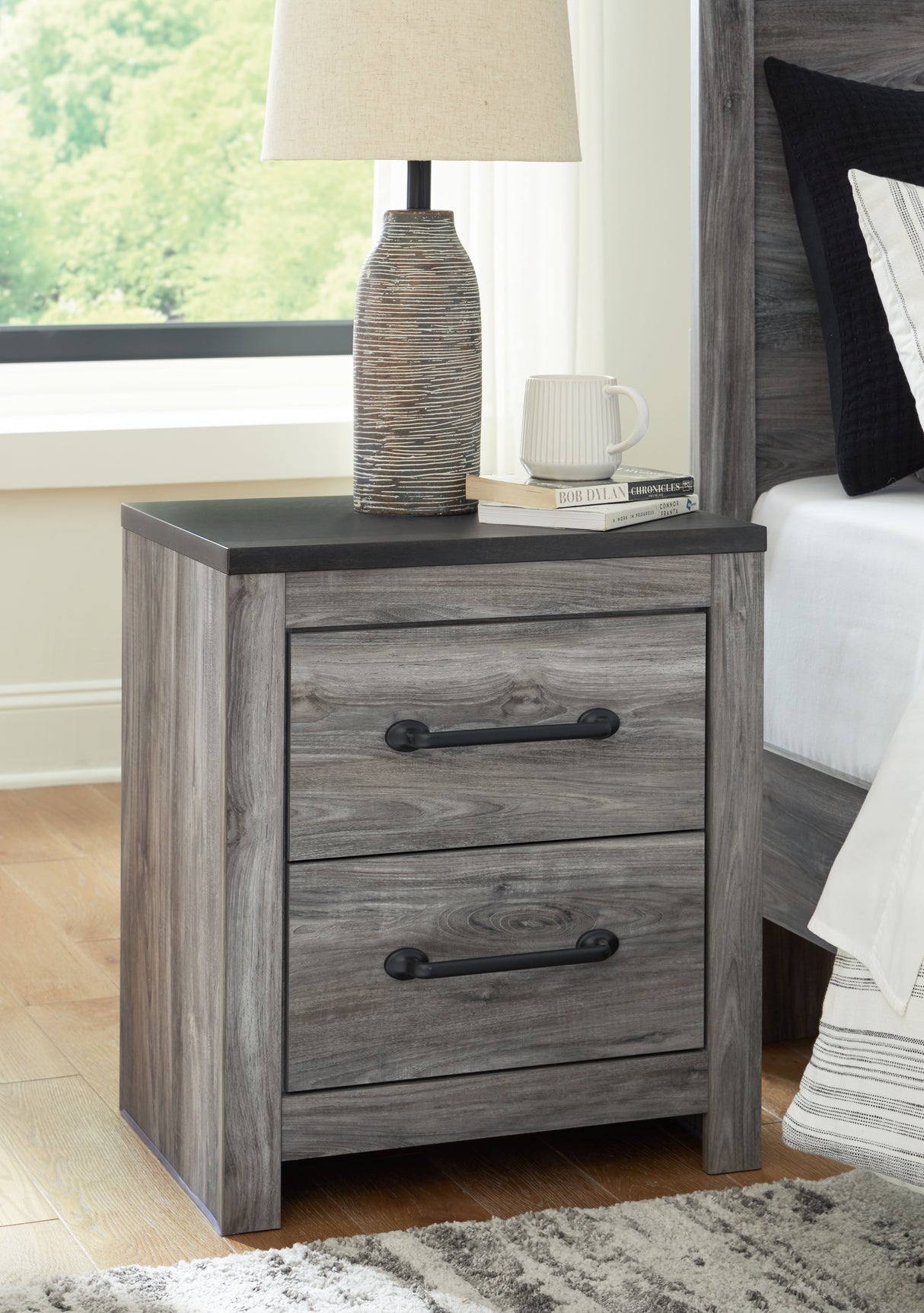 Mega Furniture - Ashley Furniture - Bronyan Bedroom - Two Drawer Night Stand / Dark Gray - B1290-92