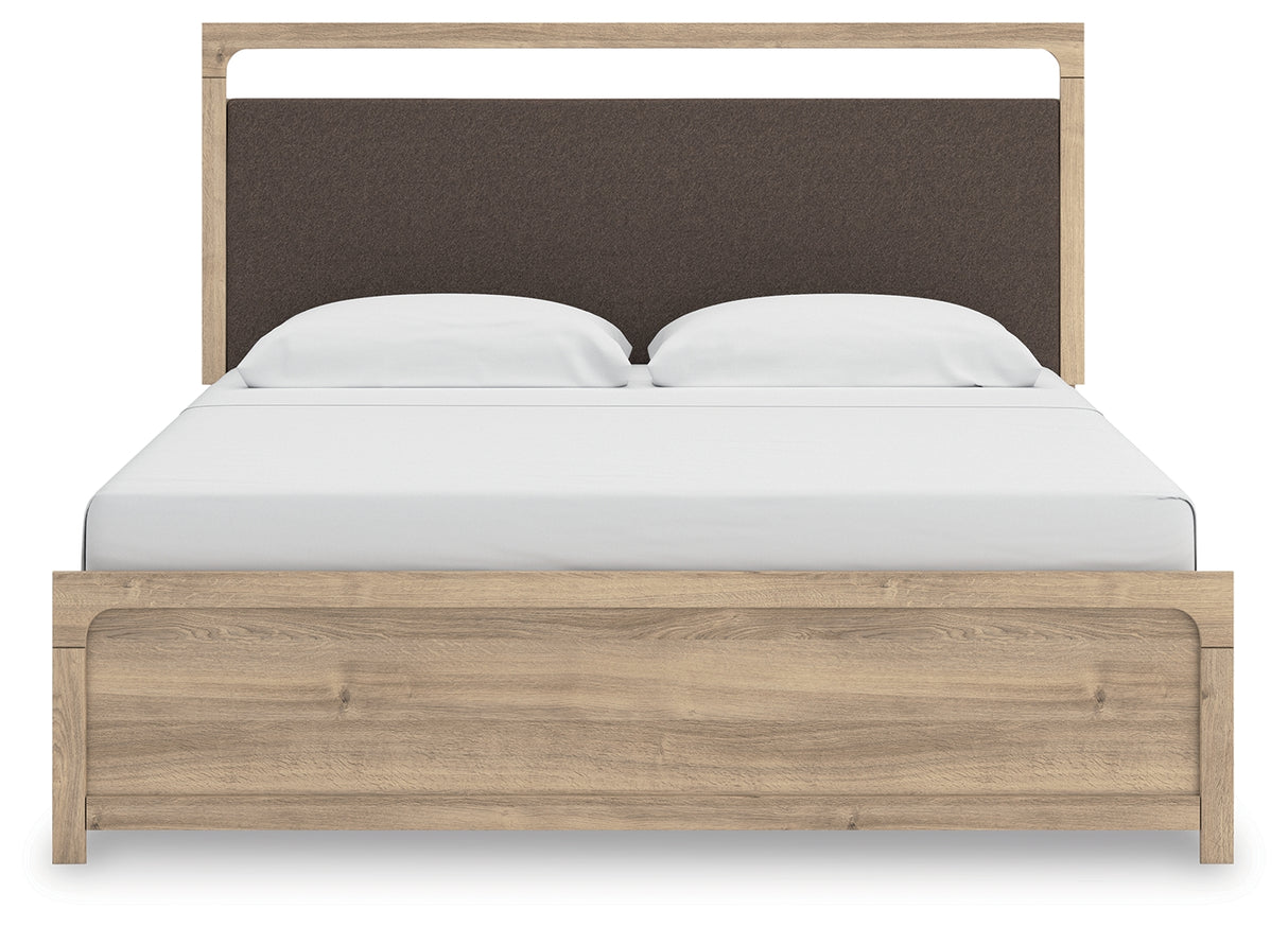 Mega Furniture - Ashley Furniture - Kinlanni Bedroom - King Upholstered Panel Bed / Tan - PCB1360B15