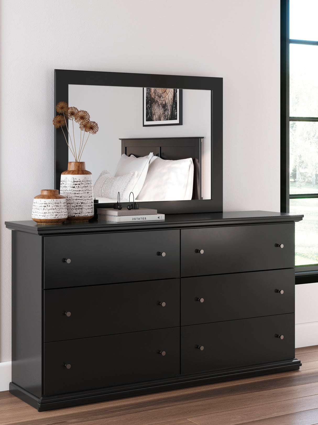 Mega Furniture - Ashley Furniture - Maribel Bedroom - Dresser and Mirror / Black - B138B50
