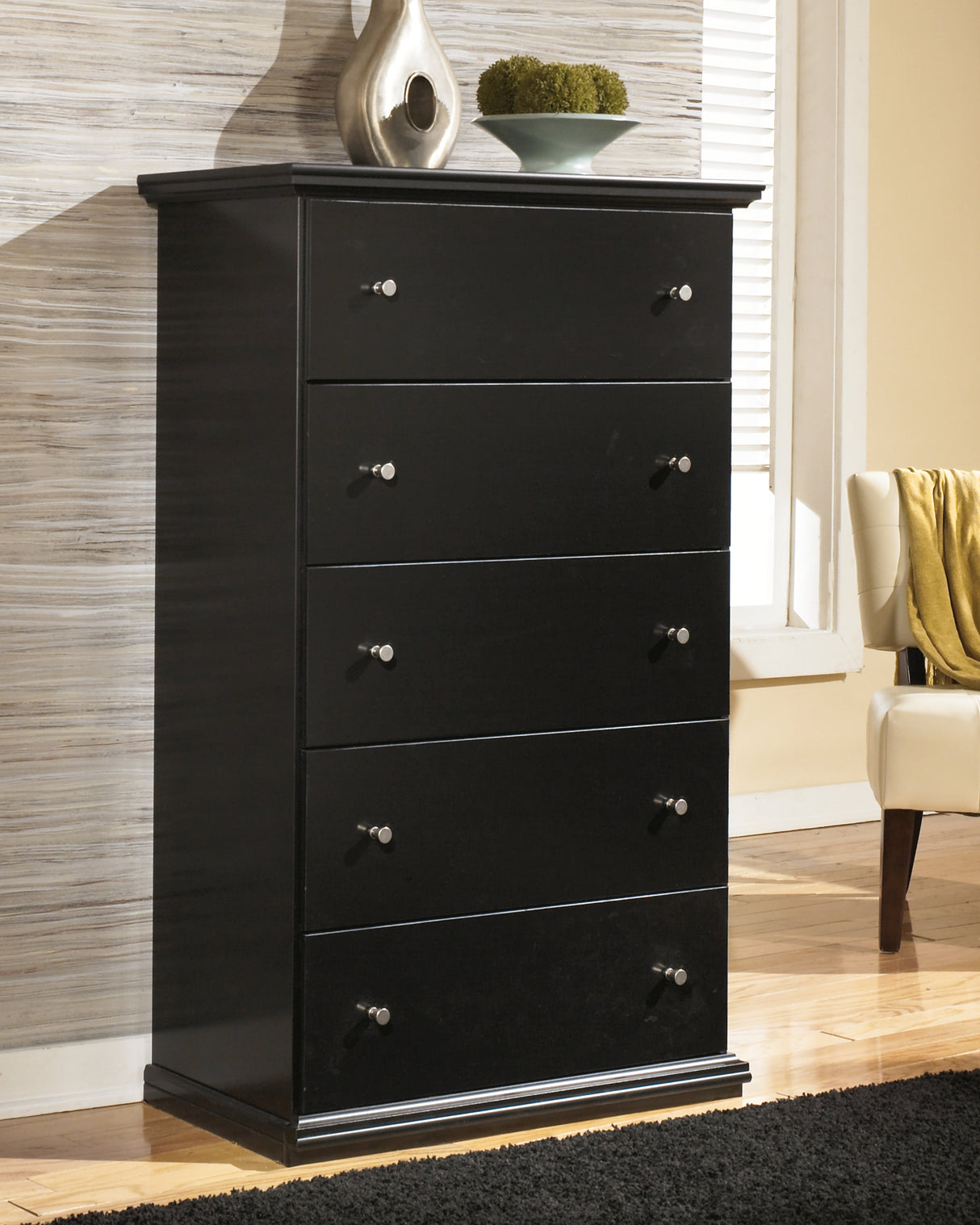 Mega Furniture - Ashley Furniture - Maribel Bedroom - Five Drawer Chest / Black - B138-46