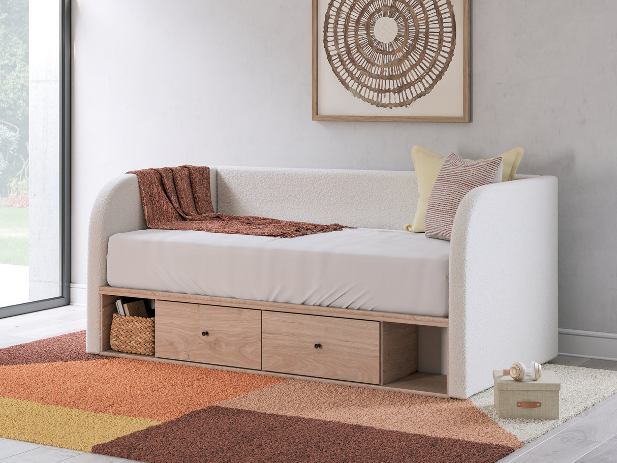 Mega Furniture - Ashley Furniture - Arloster Bedroom - Full Upholstered Day Bed with Storage / Tan/White - PCB1566B11