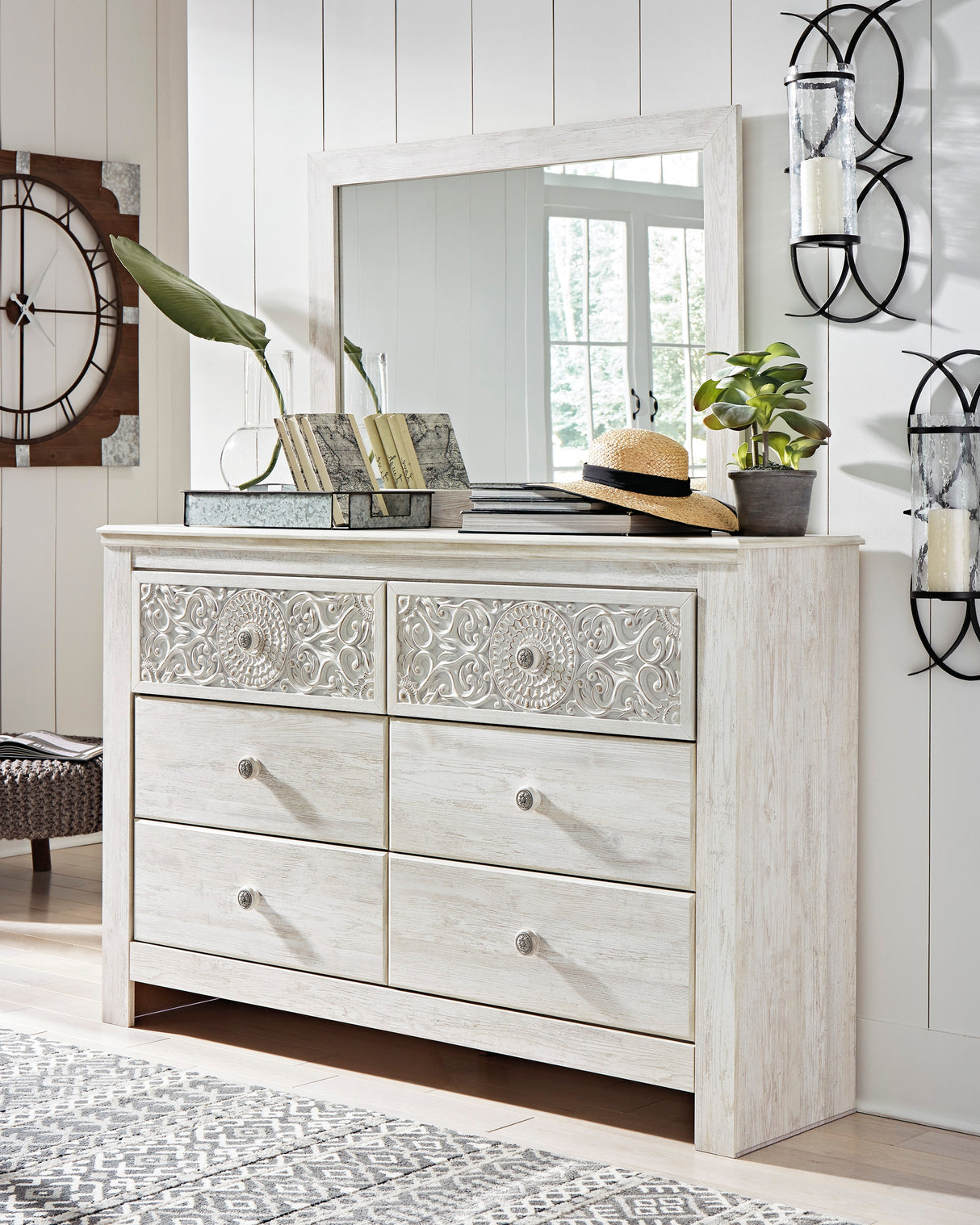 Mega Furniture - Ashley Furniture - Paxberry Bedroom - Dresser and Mirror / Whitewash - B181B8