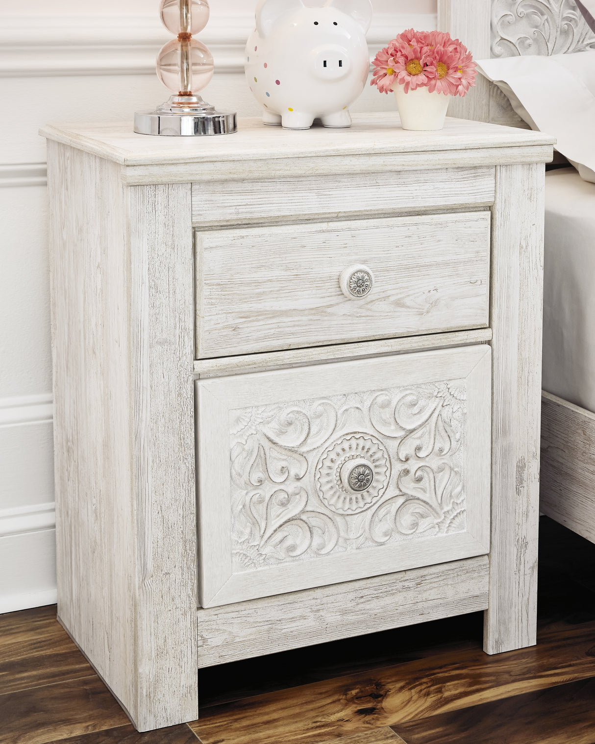 Mega Furniture - Ashley Furniture - Paxberry Bedroom - Two Drawer Night Stand / Whitewash - B181-92