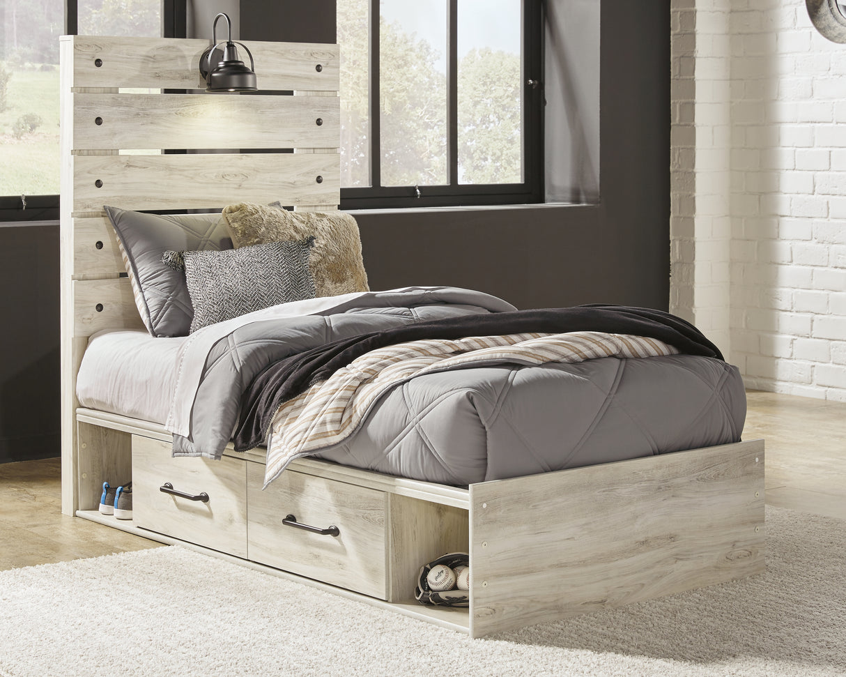 Mega Furniture - Ashley Furniture - Cambeck Bedroom - Twin Panel Bed with 2 Storage Drawers / Whitewash - B192B13