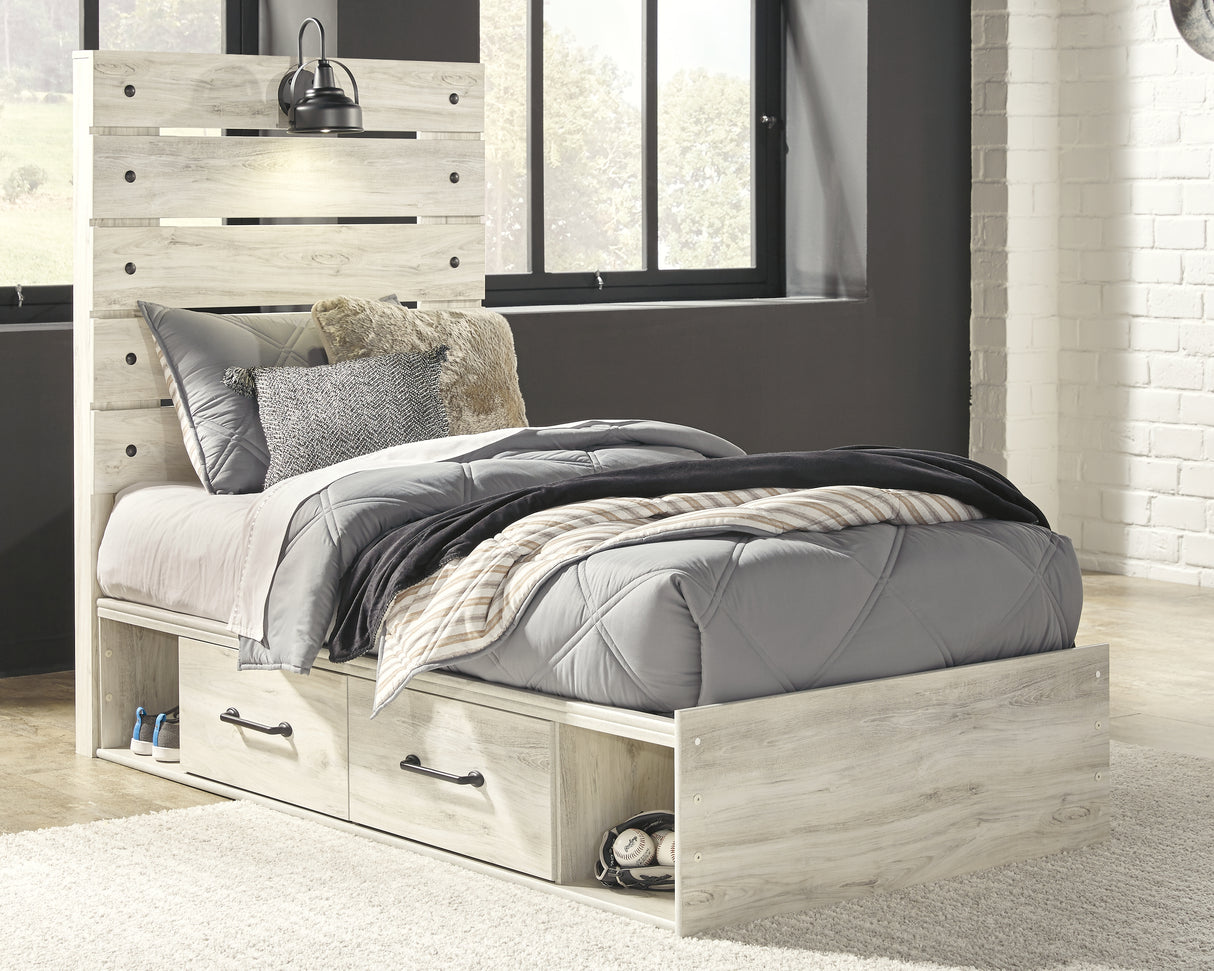 Mega Furniture - Ashley Furniture - Cambeck Bedroom - Twin Panel Bed with 4 Storage Drawers / Whitewash - B192B21
