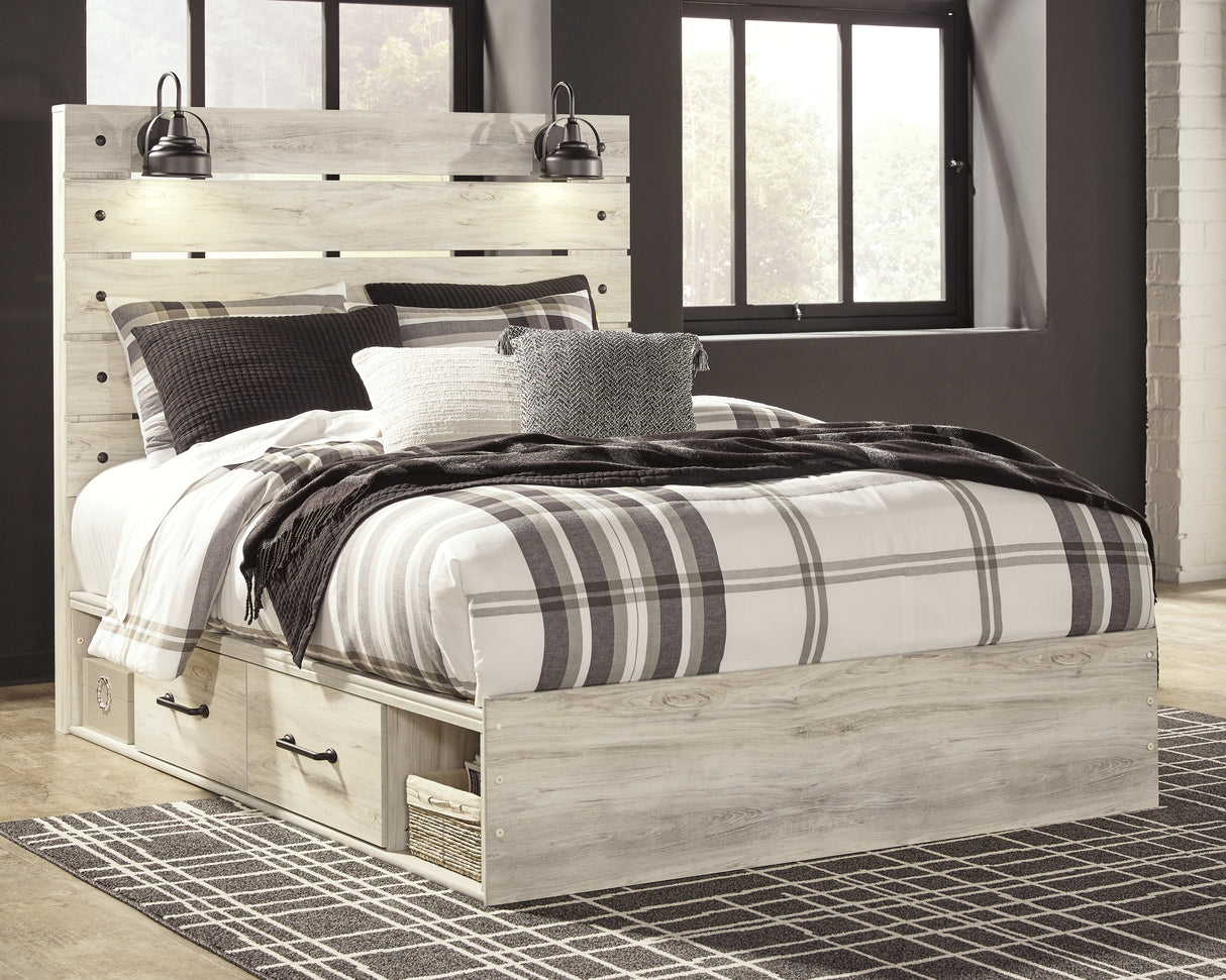 Mega Furniture - Ashley Furniture - Cambeck Bedroom - Queen Panel Bed with 4 Storage Drawers / Whitewash - B192B24