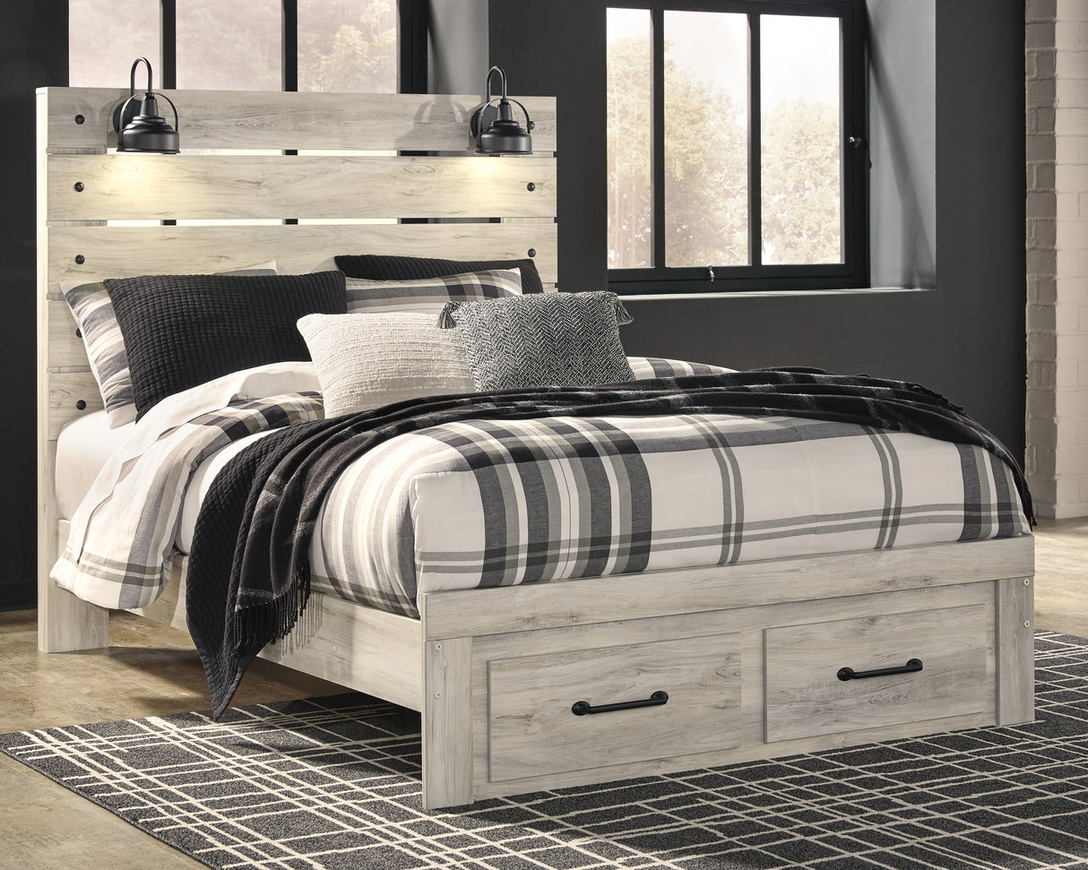 Mega Furniture - Ashley Furniture - Cambeck Bedroom - Queen Panel Bed with 2 Storage Drawers / Whitewash - B192B8