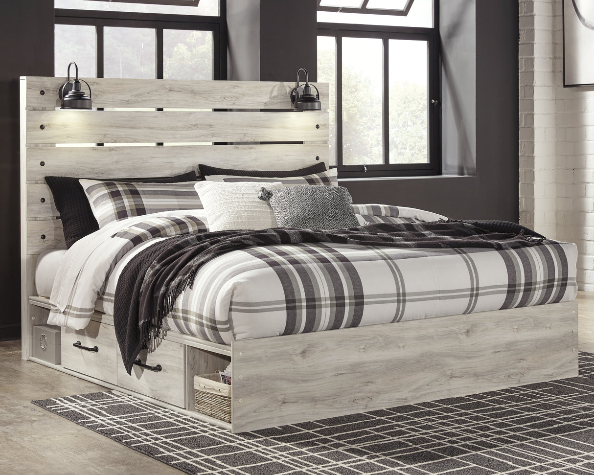 Mega Furniture - Ashley Furniture - Cambeck Bedroom - King Panel Bed with 2 Storage Drawers / Whitewash - B192B19