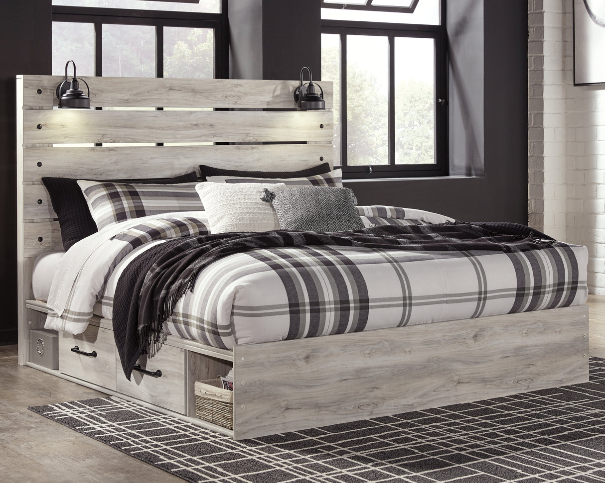 Mega Furniture - Ashley Furniture - Cambeck Bedroom - King Panel Bed with 4 Storage Drawers / Whitewash - B192B27