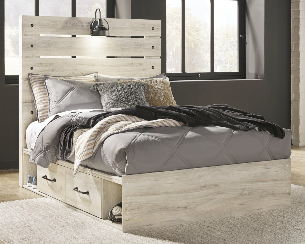 Mega Furniture - Ashley Furniture - Cambeck Bedroom - Full Panel Bed with 4 Storage Drawers / Whitewash - B192B34