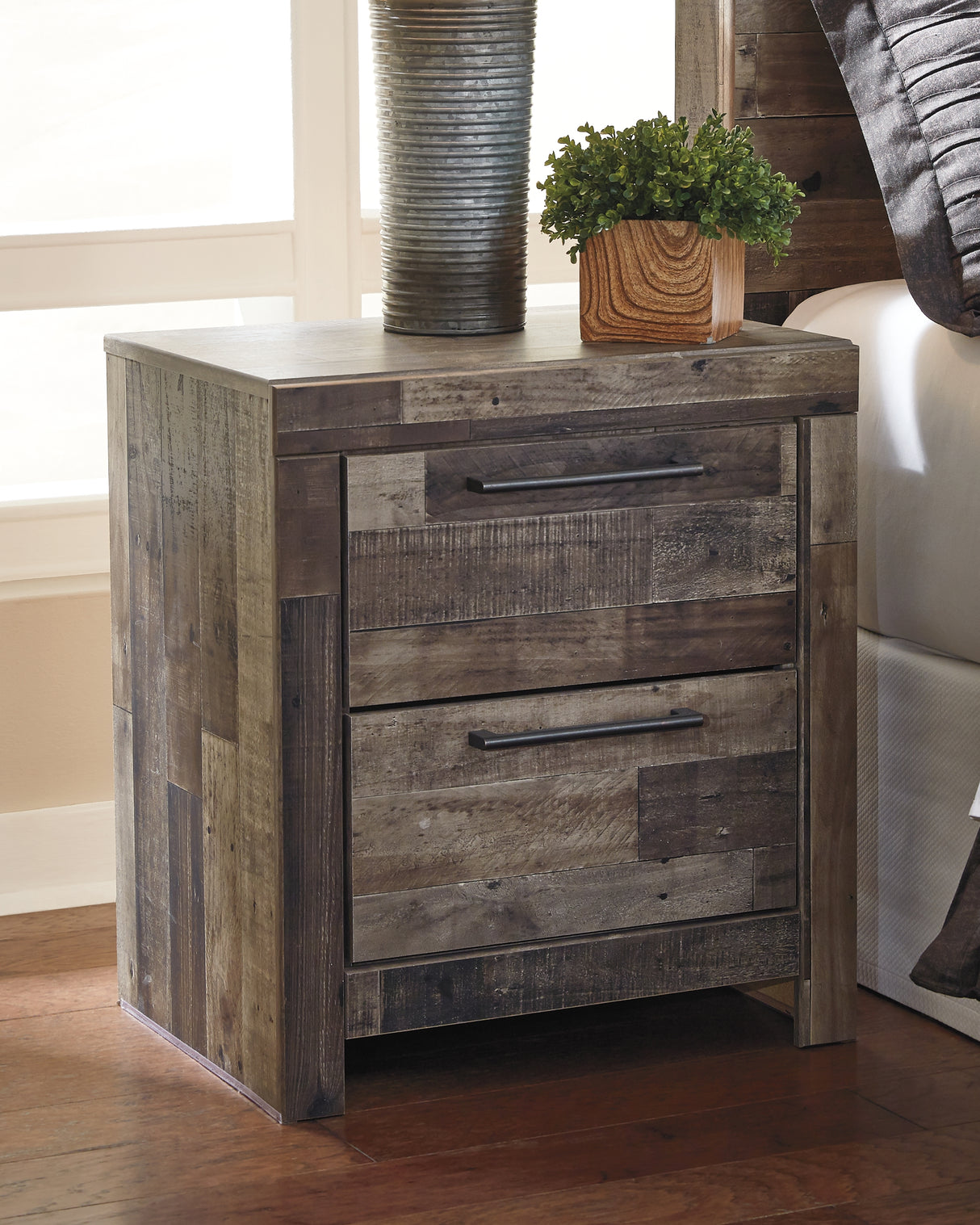 Mega Furniture - Ashley Furniture - Derekson Bedroom - Two Drawer Night Stand / Multi Gray - B200-92