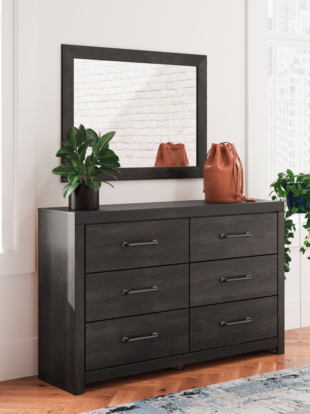 Mega Furniture - Ashley Furniture - Hollivern Bedroom - Dresser and Mirror / Dark Gray - PCB2108B1