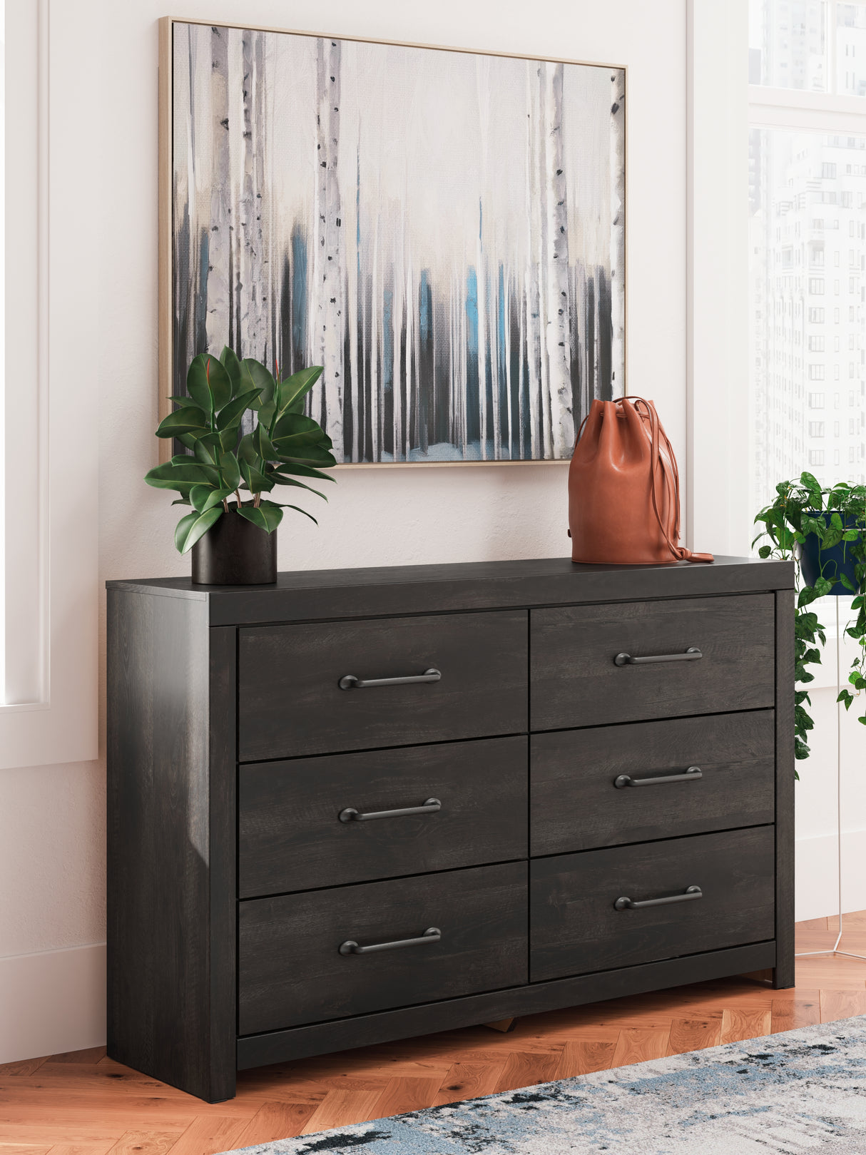 Mega Furniture - Ashley Furniture - Hollivern Bedroom - Six Drawer Dresser / Dark Gray - PCB2108-31