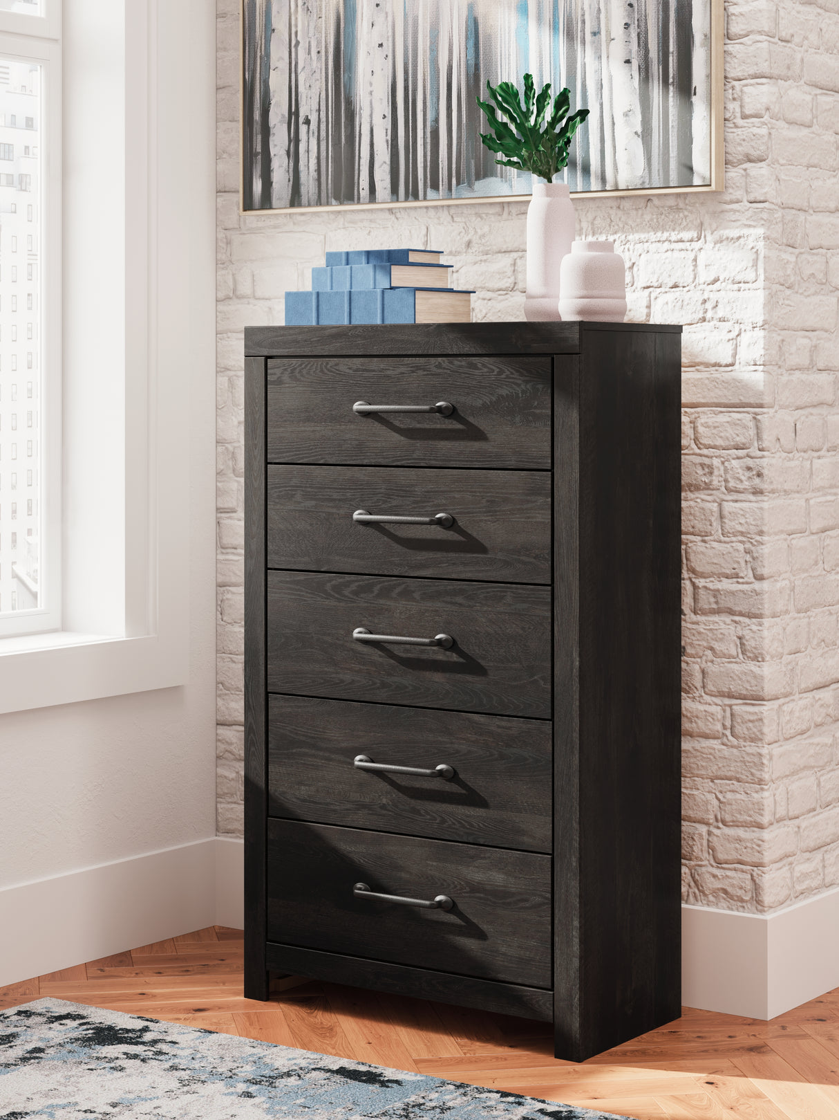 Mega Furniture - Ashley Furniture - Hollivern Bedroom - Five Drawer Chest / Dark Gray - PCB2108-46