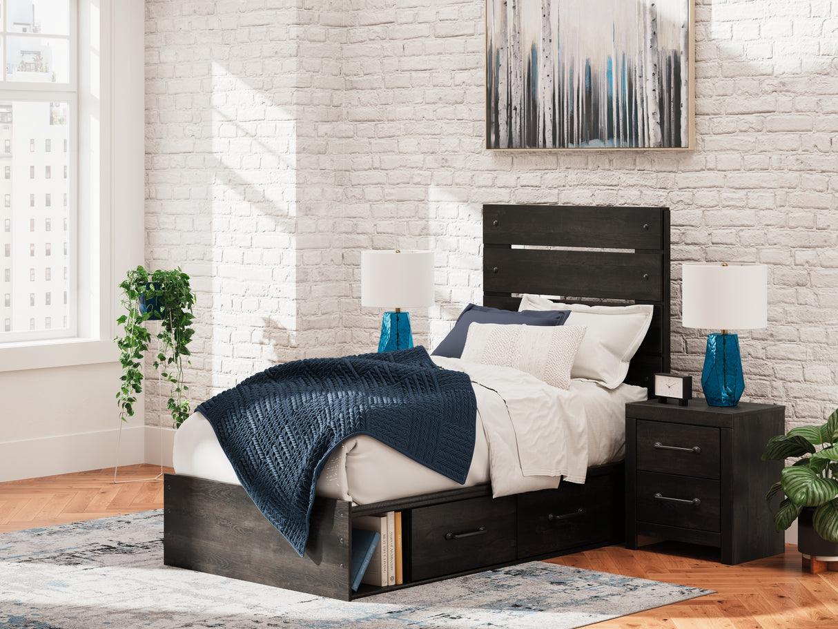 Mega Furniture - Ashley Furniture - Hollivern Bedroom - Twin Panel Bed with Storage / Dark Gray - PCB2108B18
