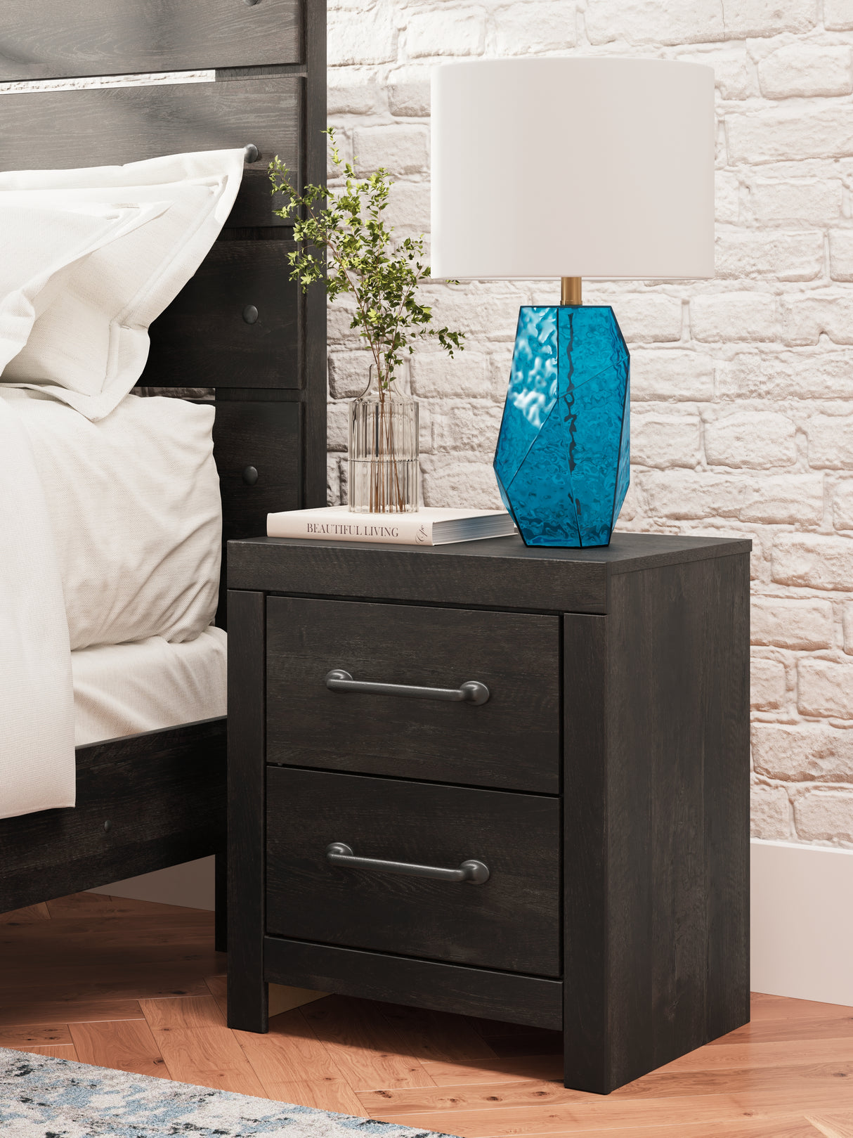Mega Furniture - Ashley Furniture - Hollivern Bedroom - Two Drawer Night Stand / Dark Gray - PCB2108-92