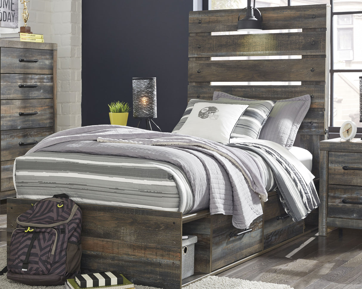 Mega Furniture - Ashley Furniture - Drystan Bedroom - Twin Panel Bed with 4 Storage Drawers / Multi - B211B11