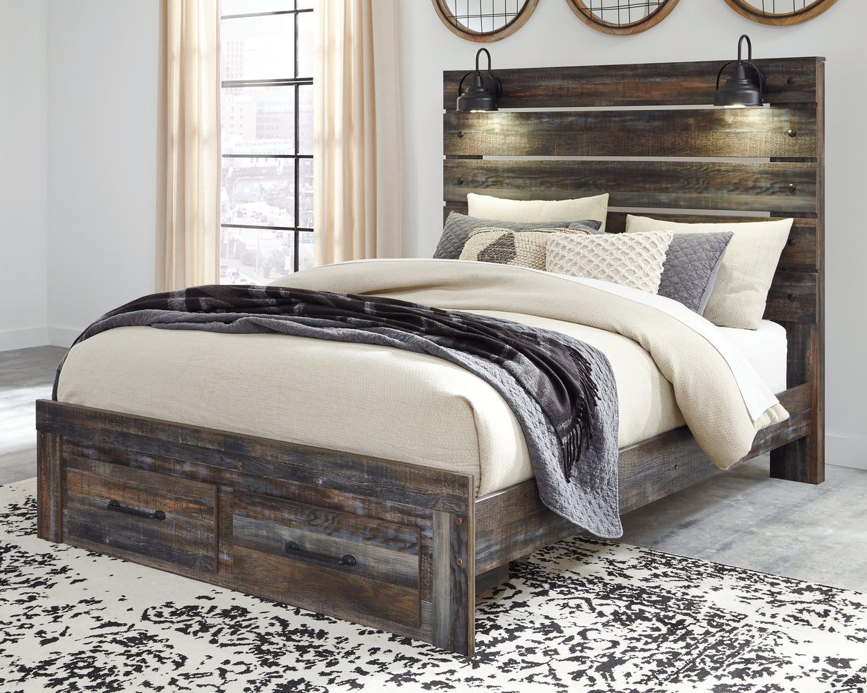 Mega Furniture - Ashley Furniture - Drystan Bedroom - Queen Panel Bed with 2 Storage Drawers / Multi - B211B29