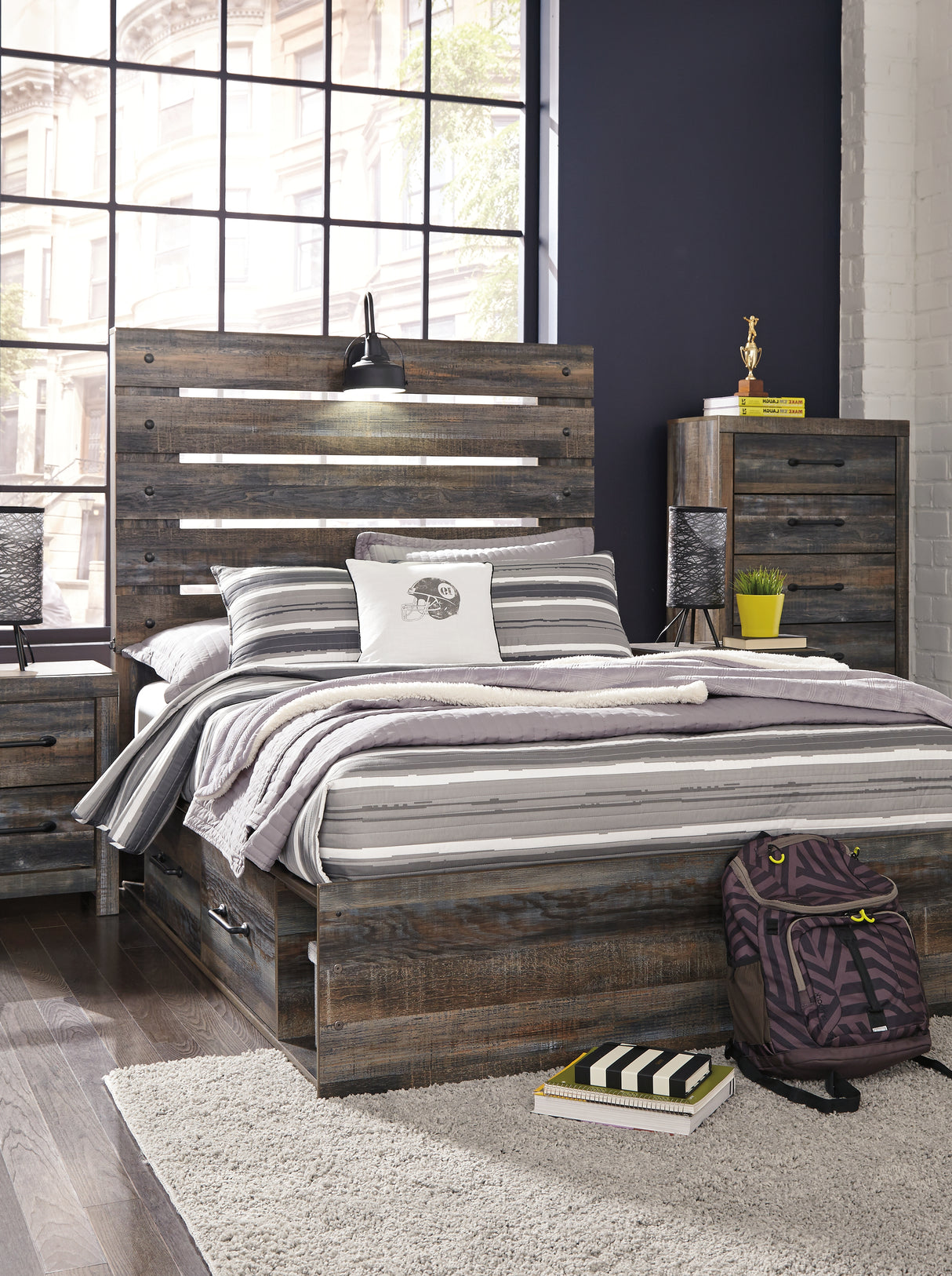 Mega Furniture - Ashley Furniture - Drystan Bedroom - Full Panel Bed with 2 Storage Drawers / Multi - B211B9