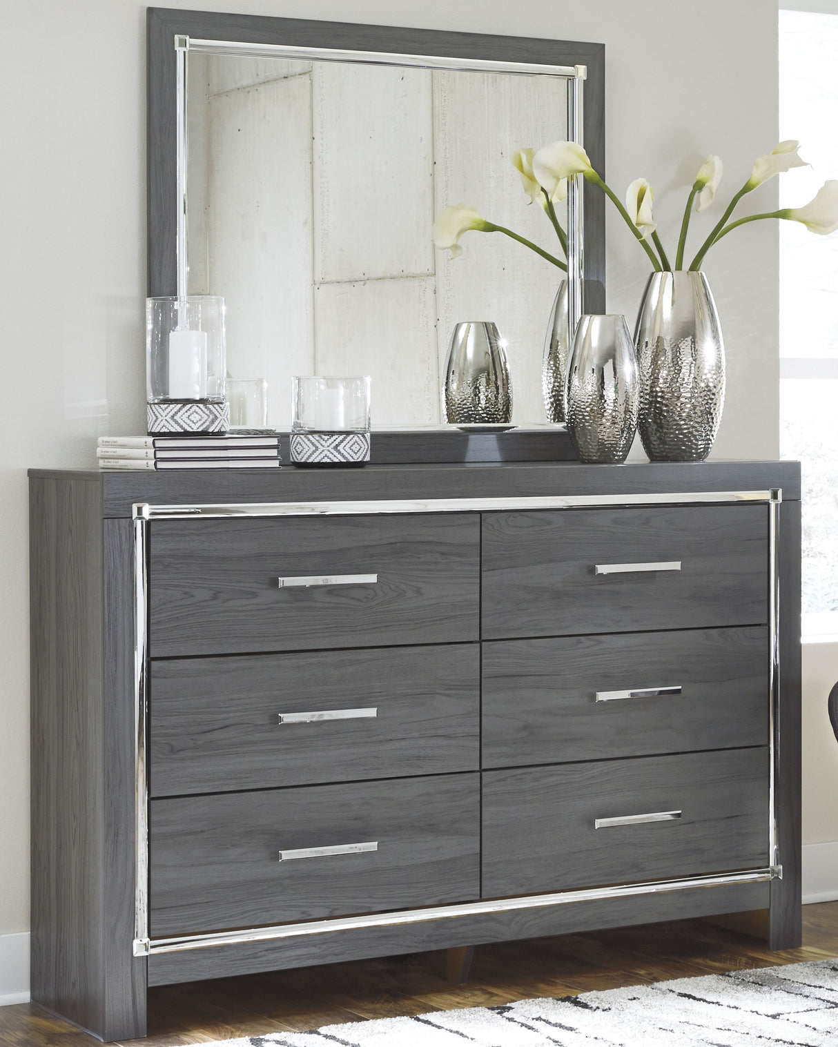 Mega Furniture - Ashley Furniture - Lodanna Bedroom - Dresser and Mirror / Gray - B214B1