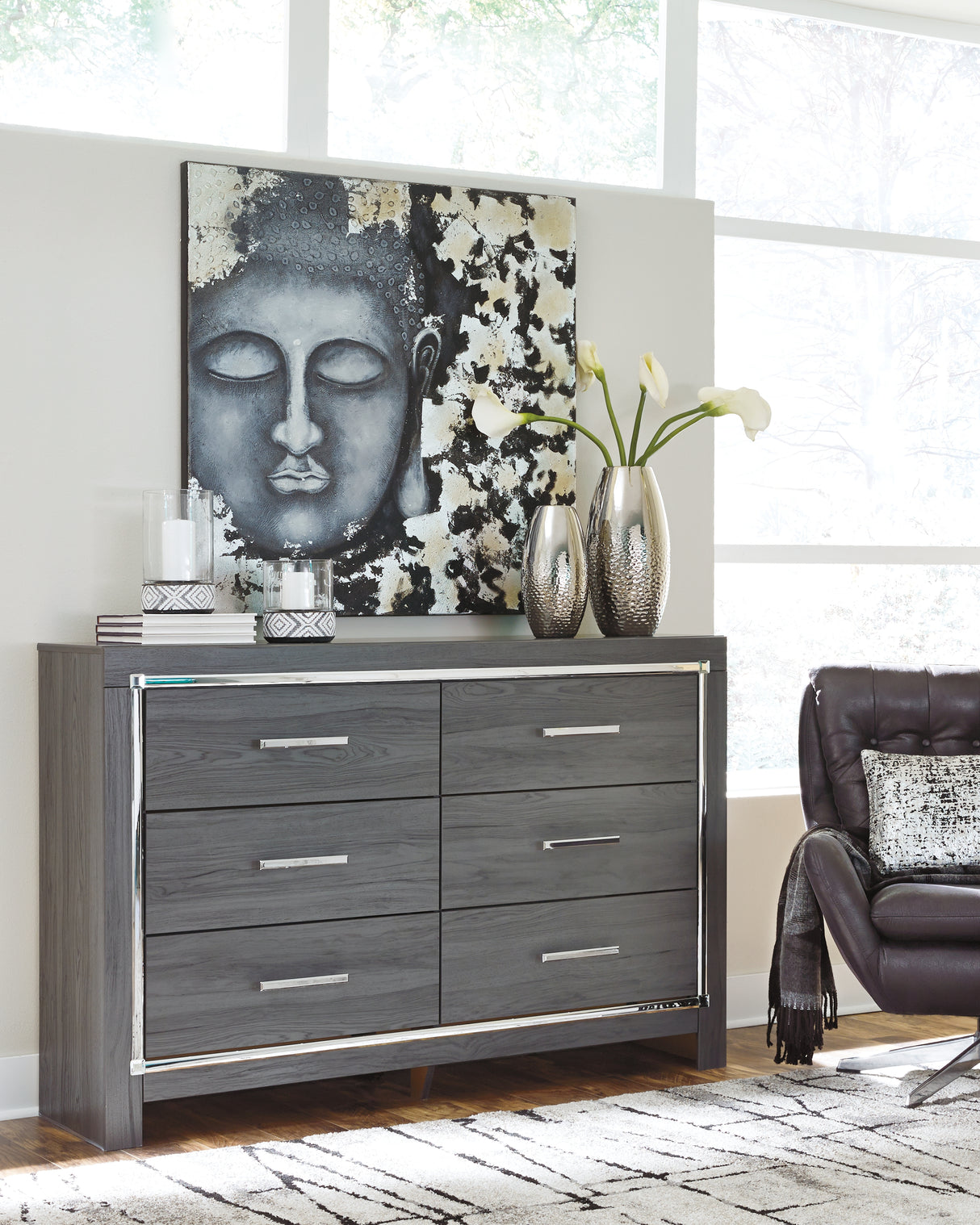 Mega Furniture - Ashley Furniture - Lodanna Bedroom - Six Drawer Dresser / Gray - B214-31