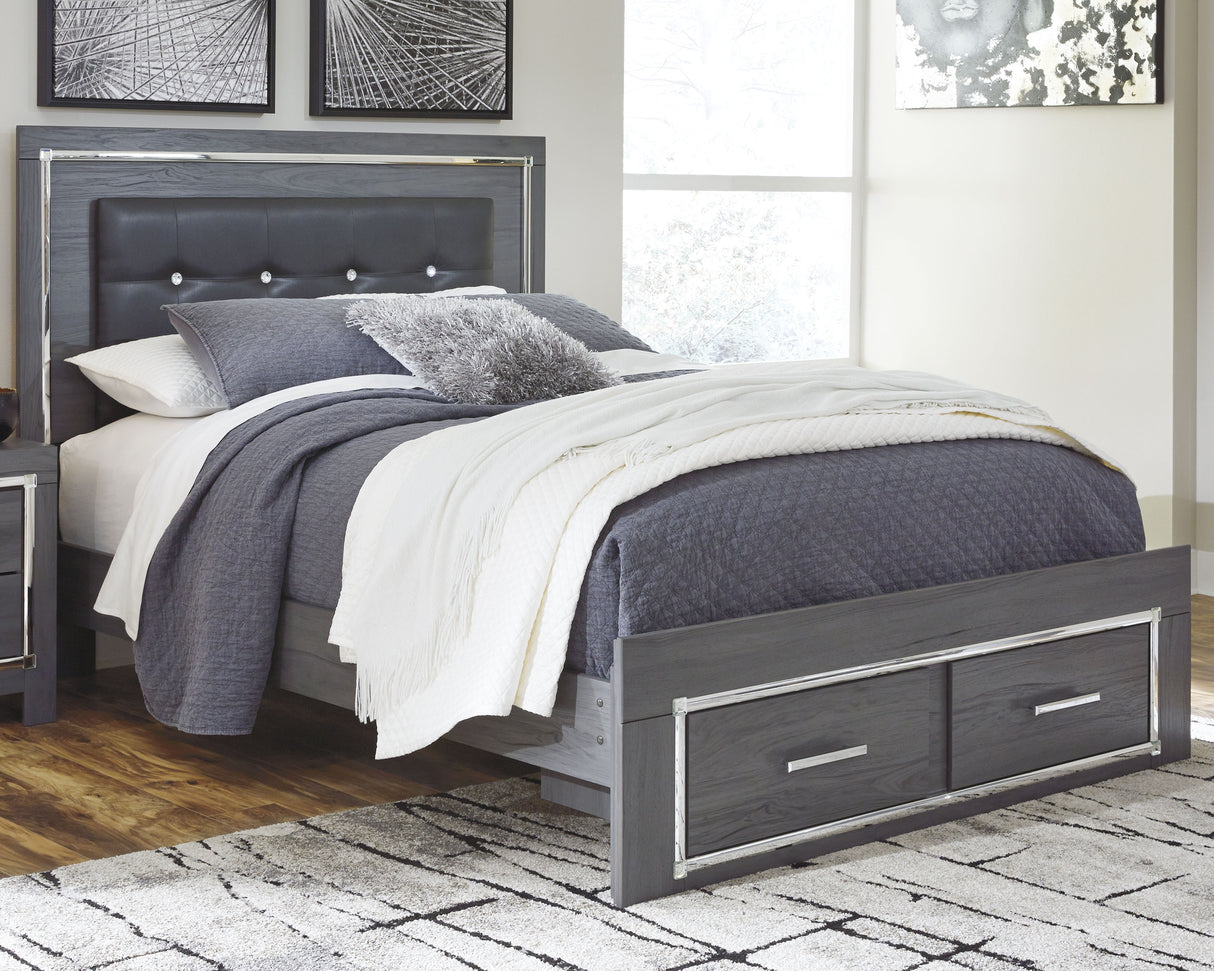 Mega Furniture - Ashley Furniture - Lodanna Bedroom - Queen Panel Bed with 2 Storage Drawers / Gray - B214B3