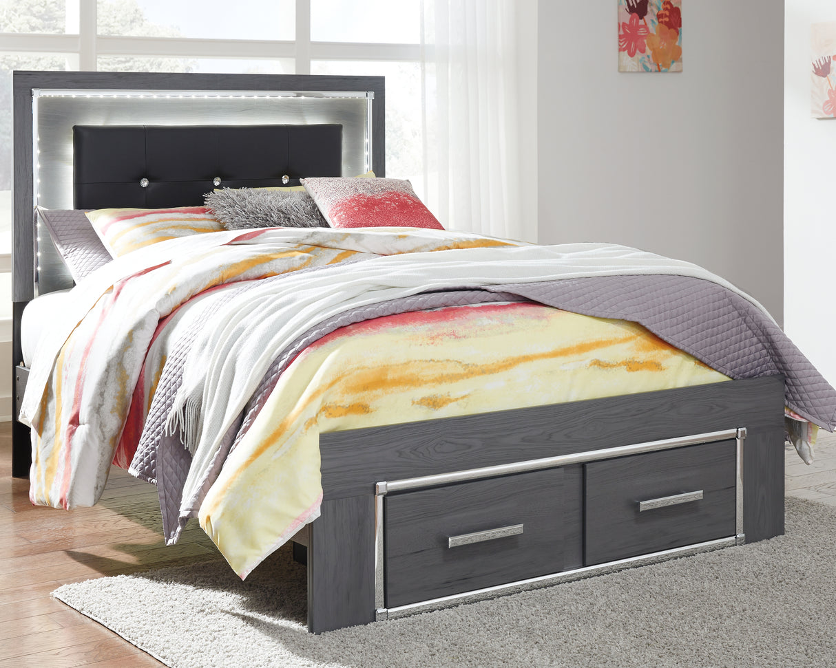 Mega Furniture - Ashley Furniture - Lodanna Bedroom - Full Panel Bed with 2 Storage Drawers / Gray - B214B5
