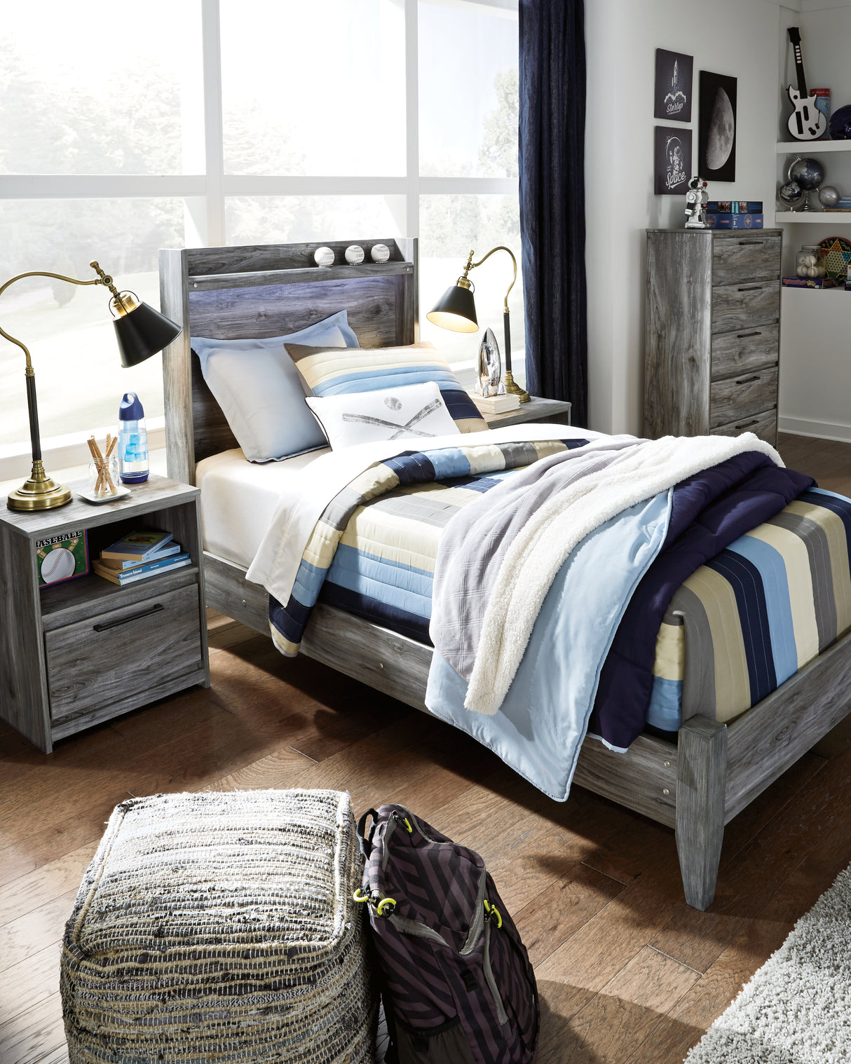 Mega Furniture - Ashley Furniture - Baystorm Bedroom - Twin Panel Bed / Gray - B221B20