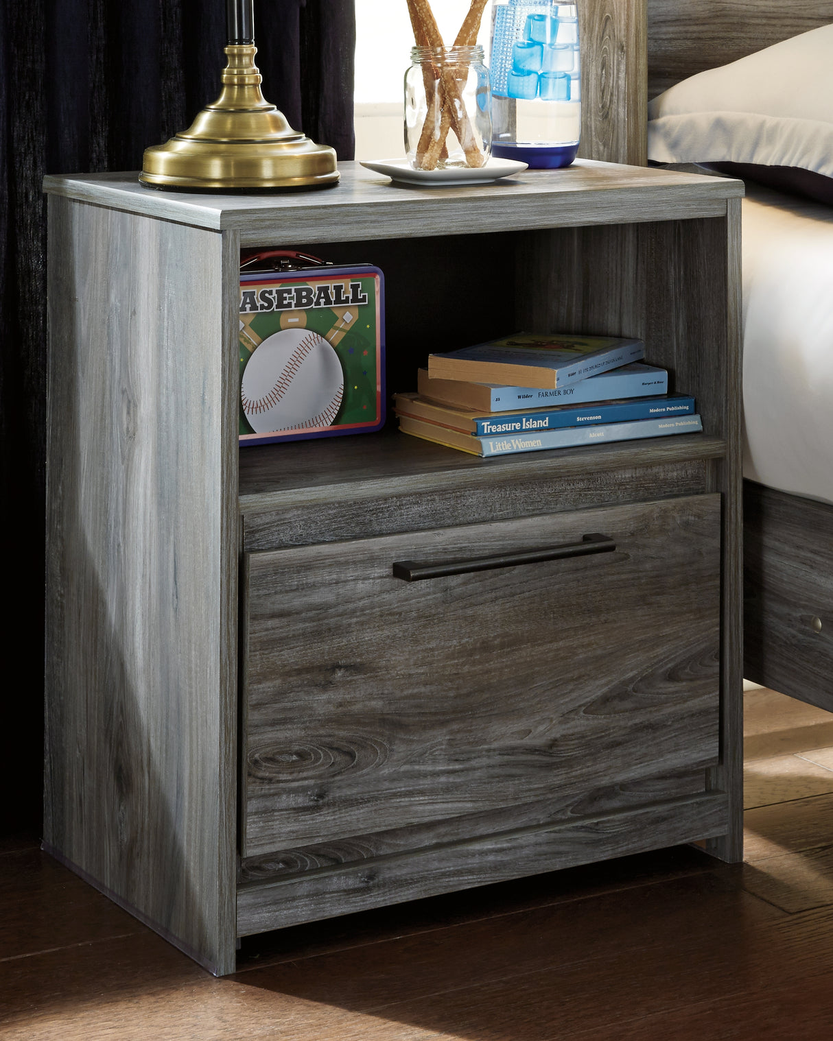 Mega Furniture - Ashley Furniture - Baystorm Bedroom - One Drawer Night Stand / Gray - B221-91