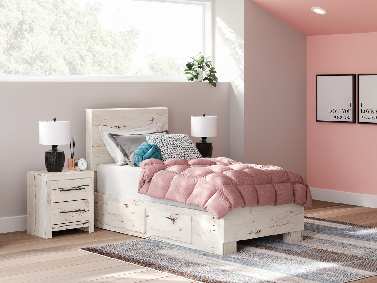 Mega Furniture - Ashley Furniture - Lawroy Bedroom - Twin Panel Bed with Storage / Light Natural - B2310B23