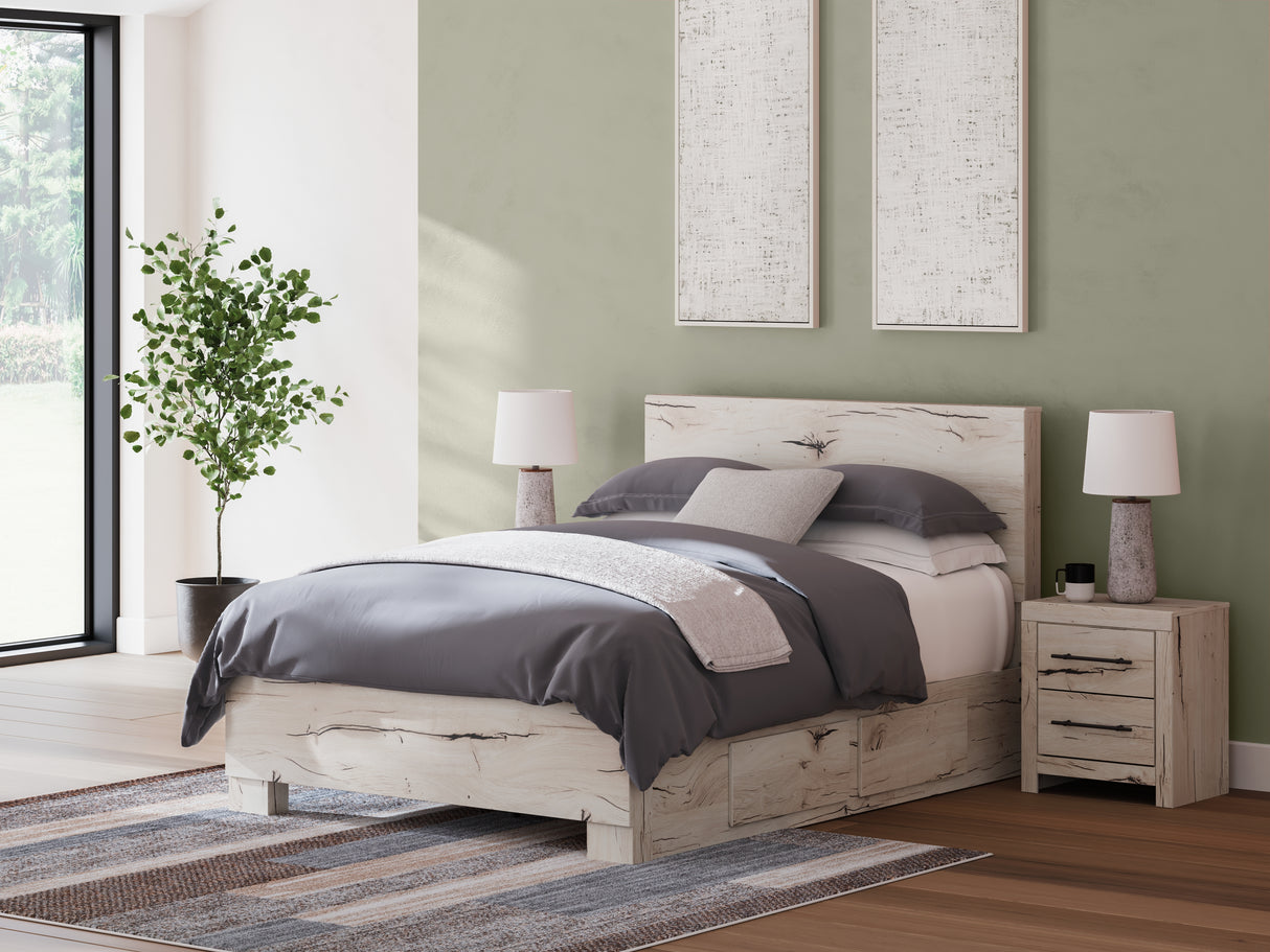 Mega Furniture - Ashley Furniture - Lawroy Bedroom - Queen Panel Bed with Storage / Light Natural - B2310B6