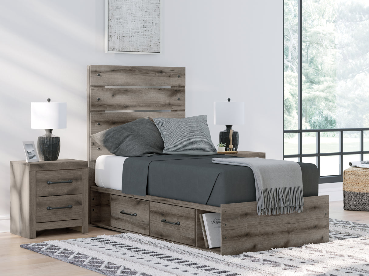 Mega Furniture - Ashley Furniture - Graystorm Bedroom - Twin Panel Storage Bed / Brown Gray - PCB2405B18