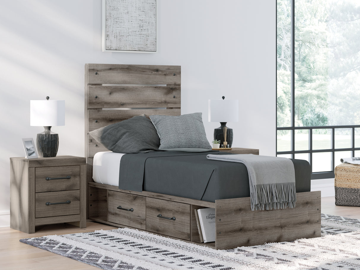 Mega Furniture - Ashley Furniture - Graystorm Bedroom - Twin Panel Bed with Storage / Brown Gray - PCB2405B19