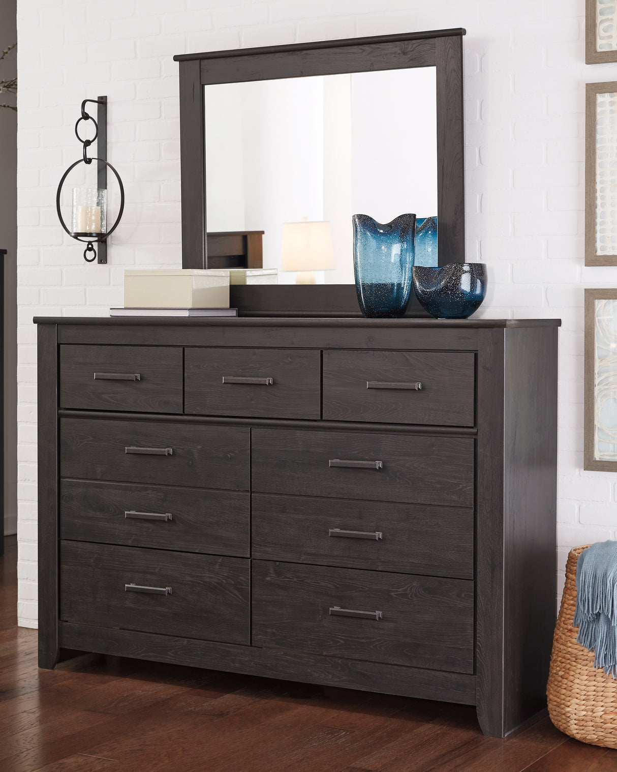 Mega Furniture - Ashley Furniture - Brinxton Bedroom - Dresser and Mirror / Charcoal - B249B1