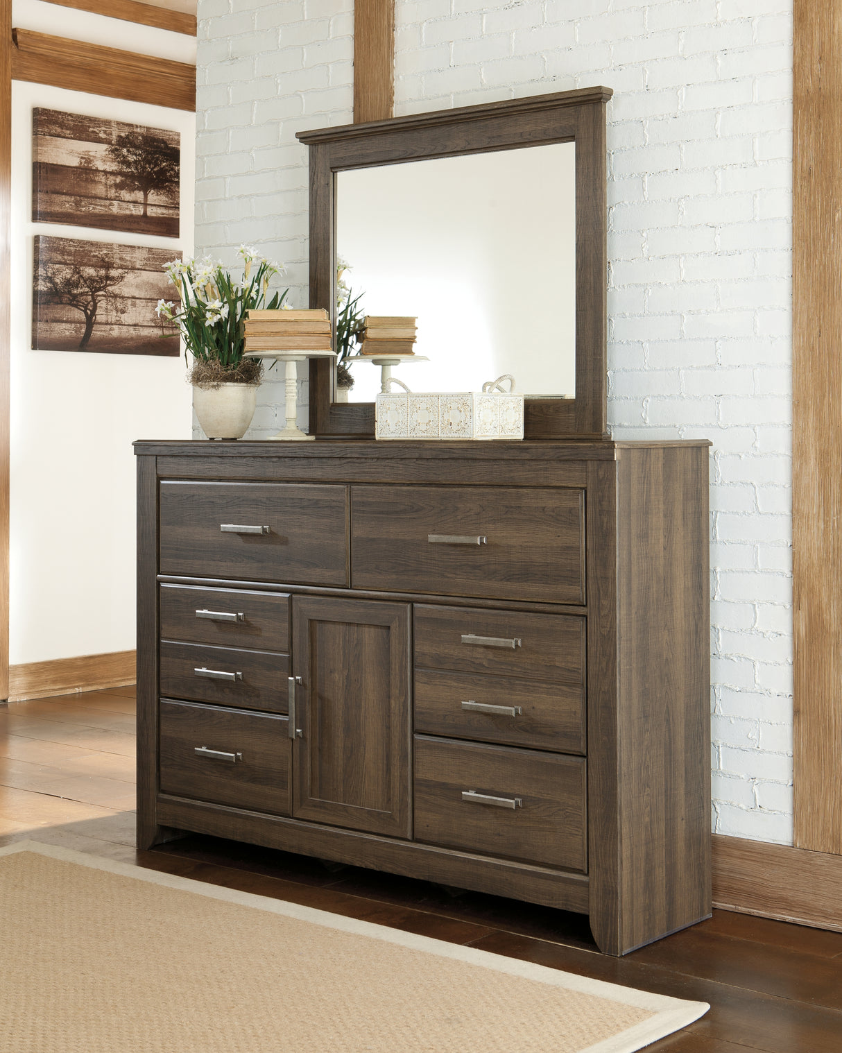 Mega Furniture - Ashley Furniture - Juararo Bedroom - Dresser and Mirror / Dark Brown - B251B1