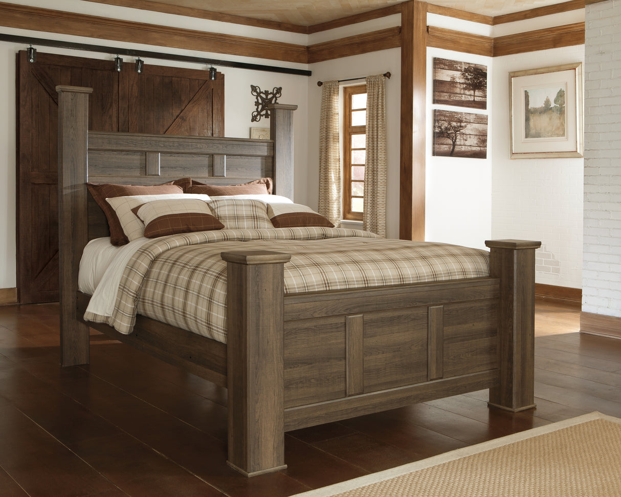 Mega Furniture - Ashley Furniture - Juararo Bedroom - Queen Poster Bed / Dark Brown - B251B3