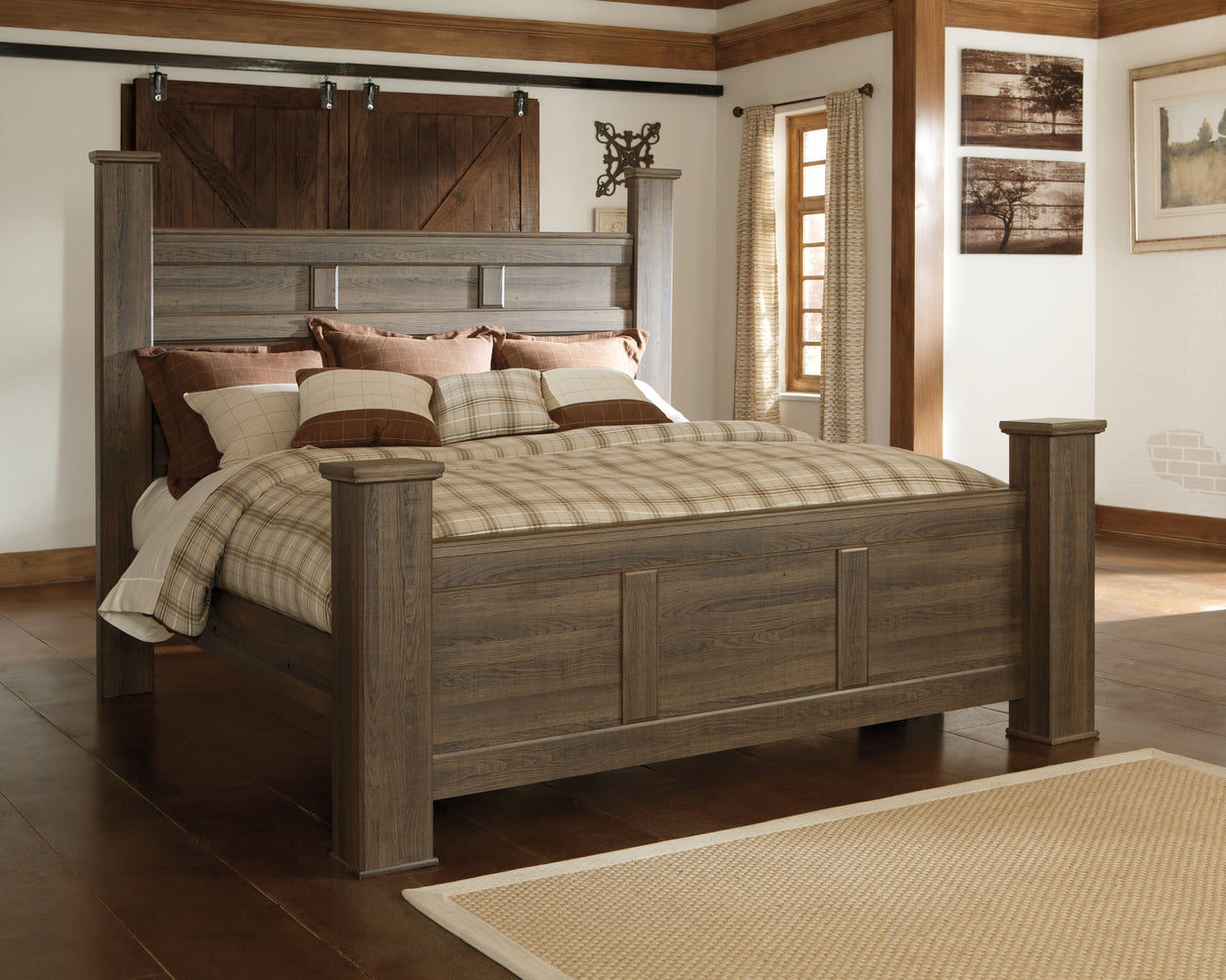 Mega Furniture - Ashley Furniture - Juararo Bedroom - California King Poster Bed / Dark Brown - B251B12