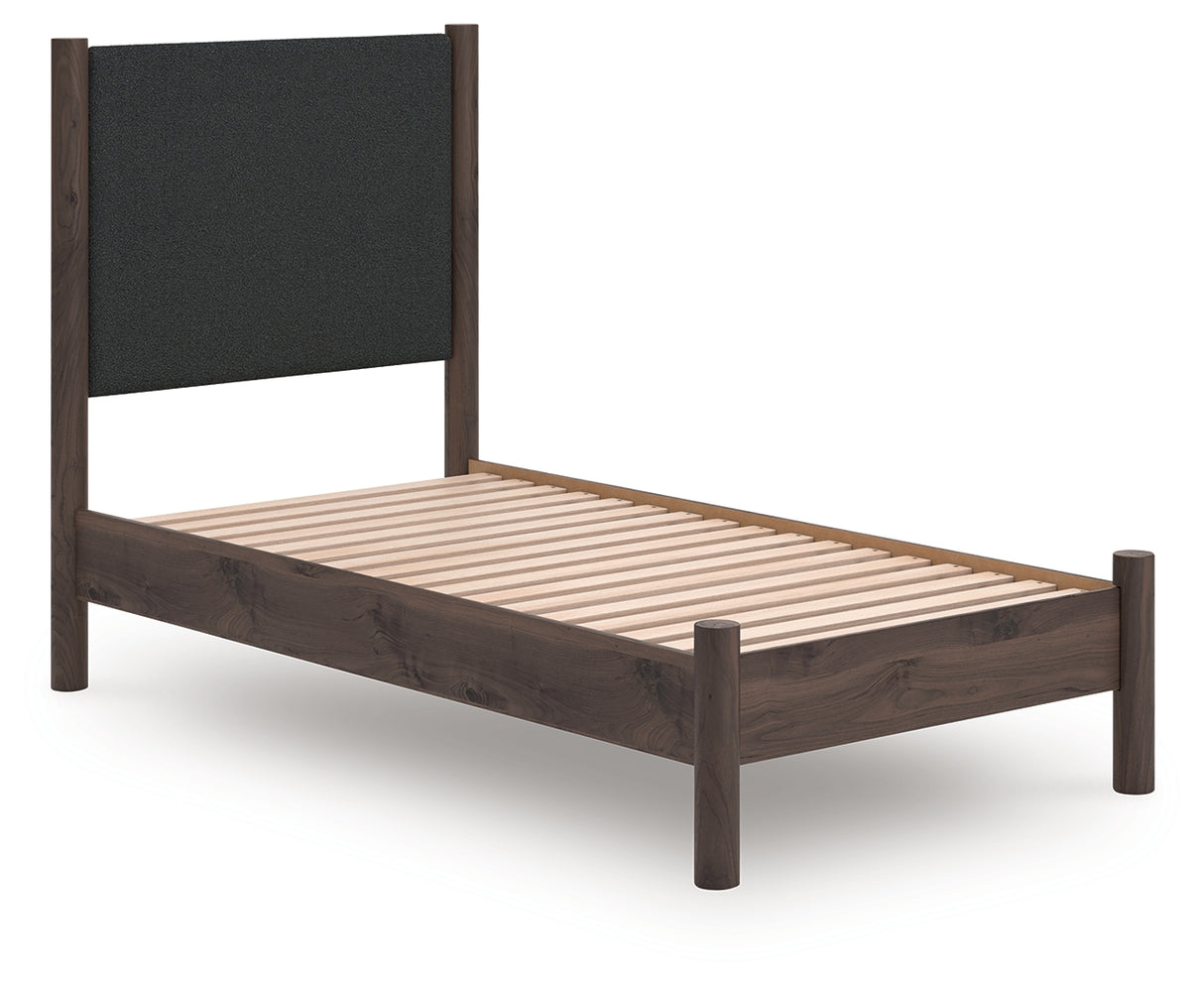 Mega Furniture - Ashley Furniture - Pamytta Bedroom - Twin Upholstered Panel Platform Bed / Brown - PCB2614B8
