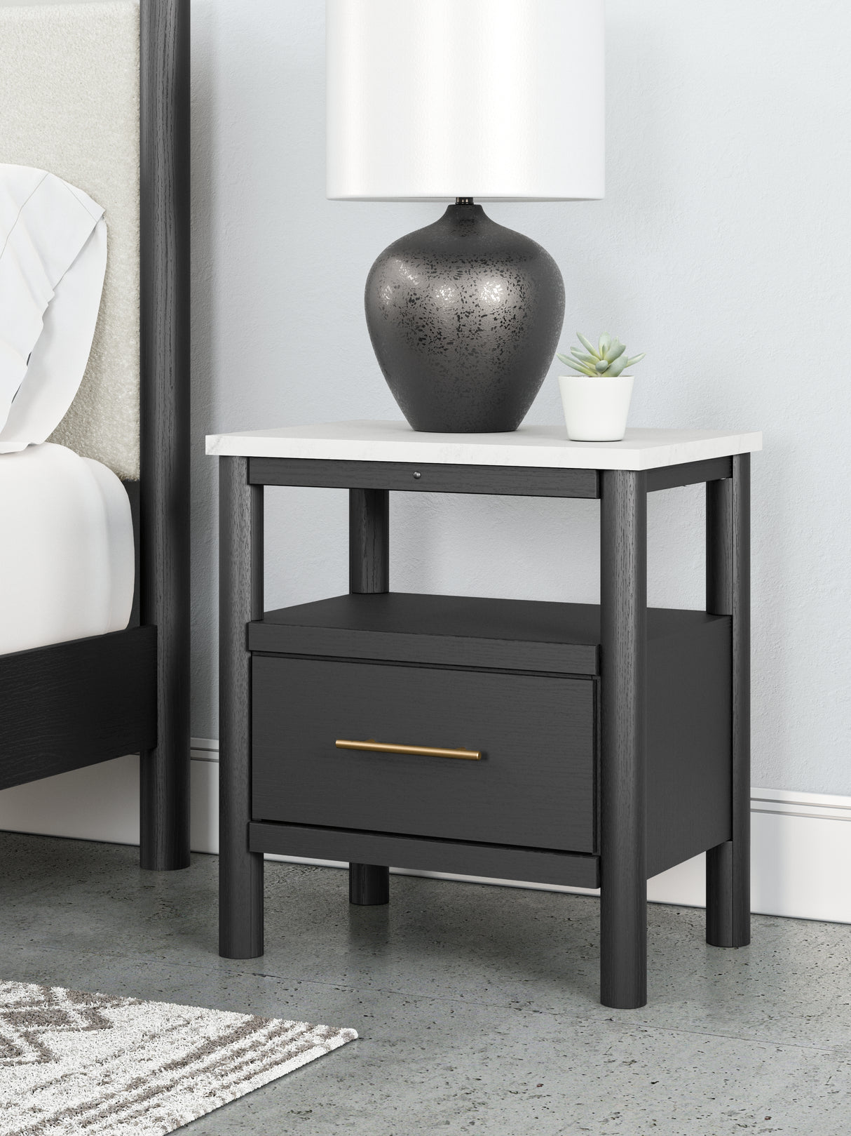 Mega Furniture - Ashley Furniture - Cadmori Bedroom - One Drawer Night Stand / Black/White - B2616-91