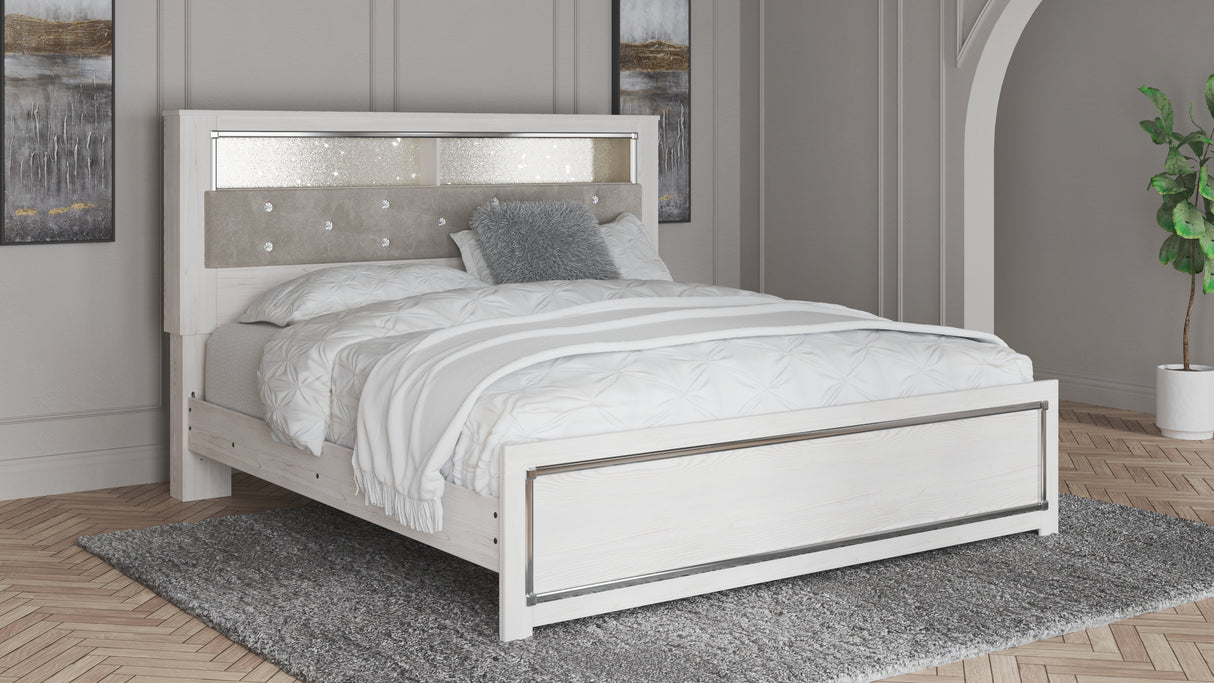 Mega Furniture - Ashley Furniture - Altyra Bedroom - King Upholstered Bookcase Bed with Storage / White - B2640B30