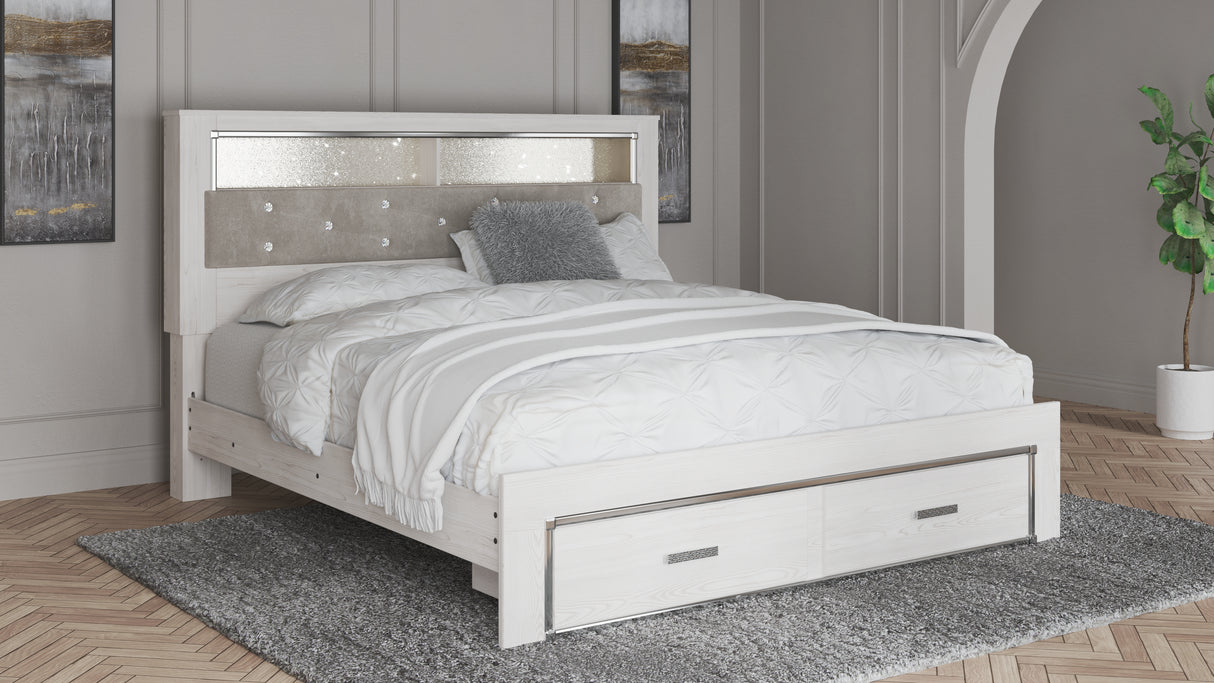 Mega Furniture - Ashley Furniture - Altyra Bedroom - King Upholstered Bookcase Bed with Storage / White - B2640B30