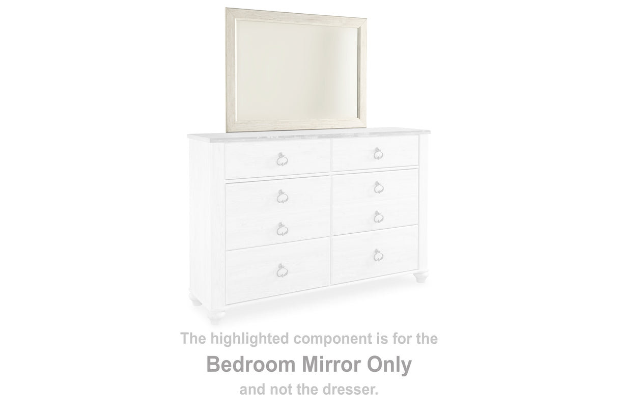 Mega Furniture - Ashley Furniture - Willowton Bedroom - Bedroom Mirror / Whitewash - B267-36