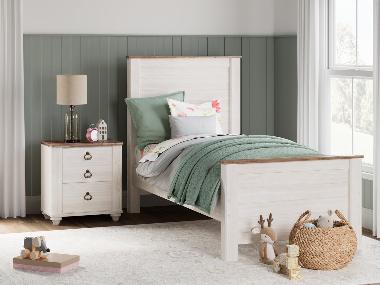 Mega Furniture - Ashley Furniture - Willowton Bedroom - Twin Panel Bed / Whitewash - B267B15