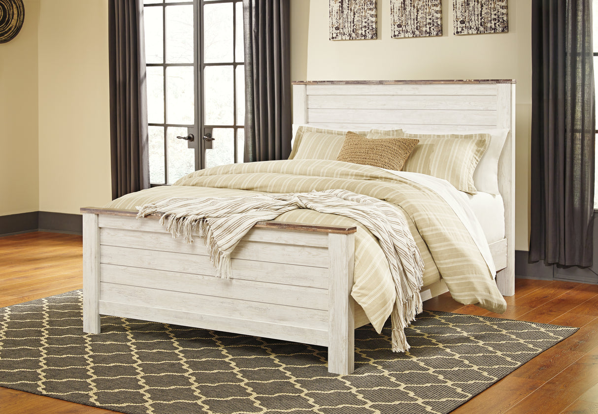 Mega Furniture - Ashley Furniture - Willowton Bedroom - Queen Panel Bed / Whitewash - B267B8