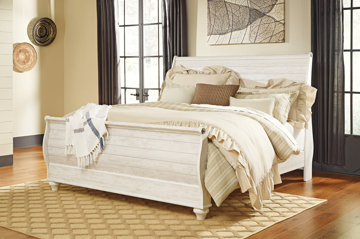 Mega Furniture - Ashley Furniture - Willowton Bedroom - Queen Sleigh Bed / Whitewash - B267B4