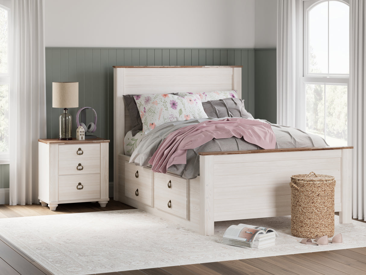 Mega Furniture - Ashley Furniture - Willowton Bedroom - Full Panel Bed with 2 Storage Drawers / Whitewash - B267B22