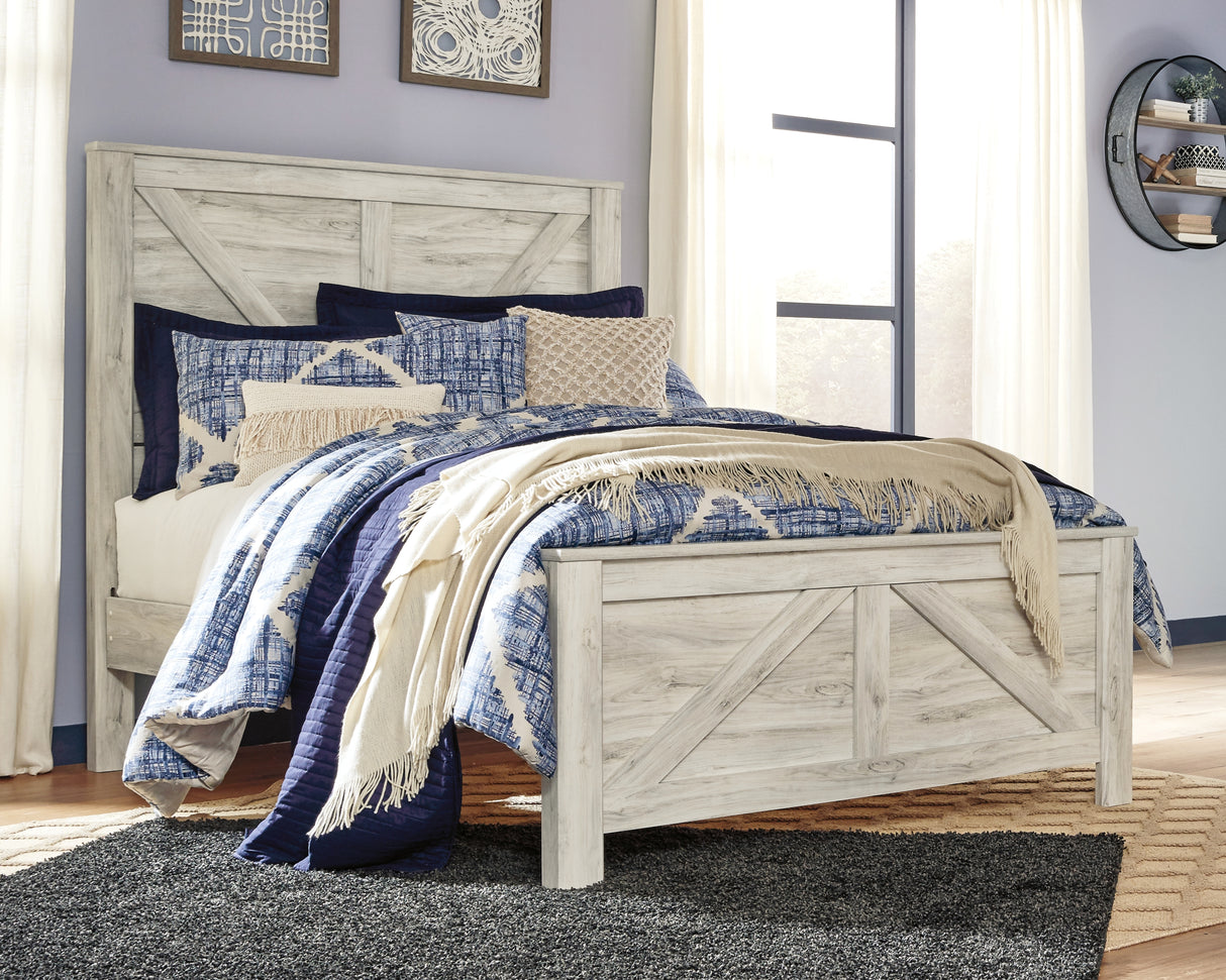 Mega Furniture - Ashley Furniture - Bellaby Bedroom - Queen Crossbuck Panel Bed / Whitewash - B331B6
